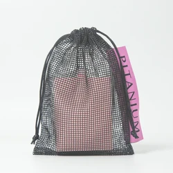 Custom Label Black Reusable Mesh Bag With Drawstring Packaging Vegetable Fruit