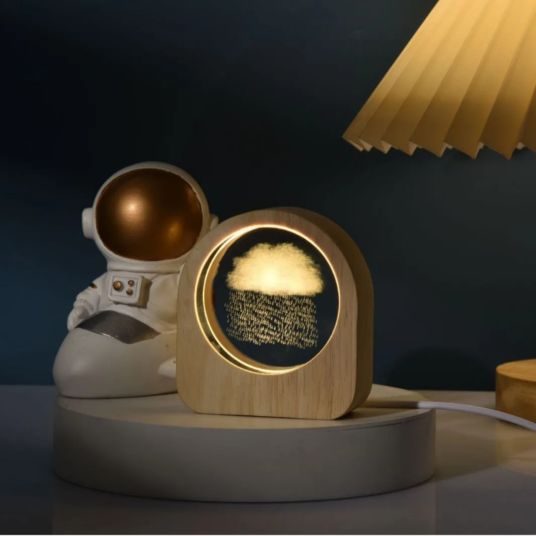 3D Luminous Crystal Ball Solar System Galaxy Engraved Laser 3D Glass Ball with LED Lighting and Wood Base