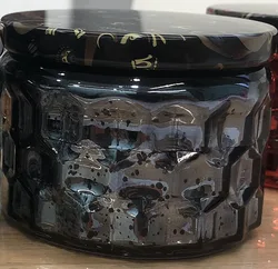 Wholesale Embossed Luxury Tinted Candle Holder Container 4oz Emptying Black Glass Candle Jar With Lid For Making Candles In Bulk