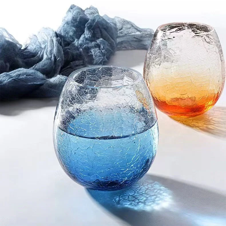 Unique Ice Cracked glasses and Colored stemless wine glass drinking glassware personalized stemless wine glass with logo