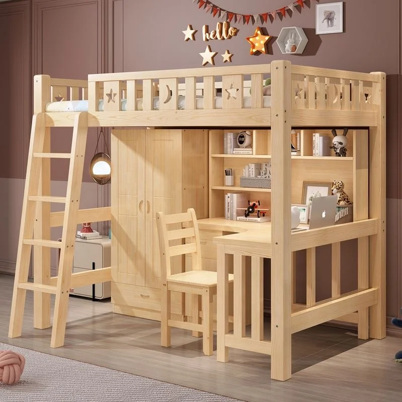 Bed Furniture Enviroment Friendly Modern Solid Pine Wood Bed Children Wooden Bunk Bed for Bedroom