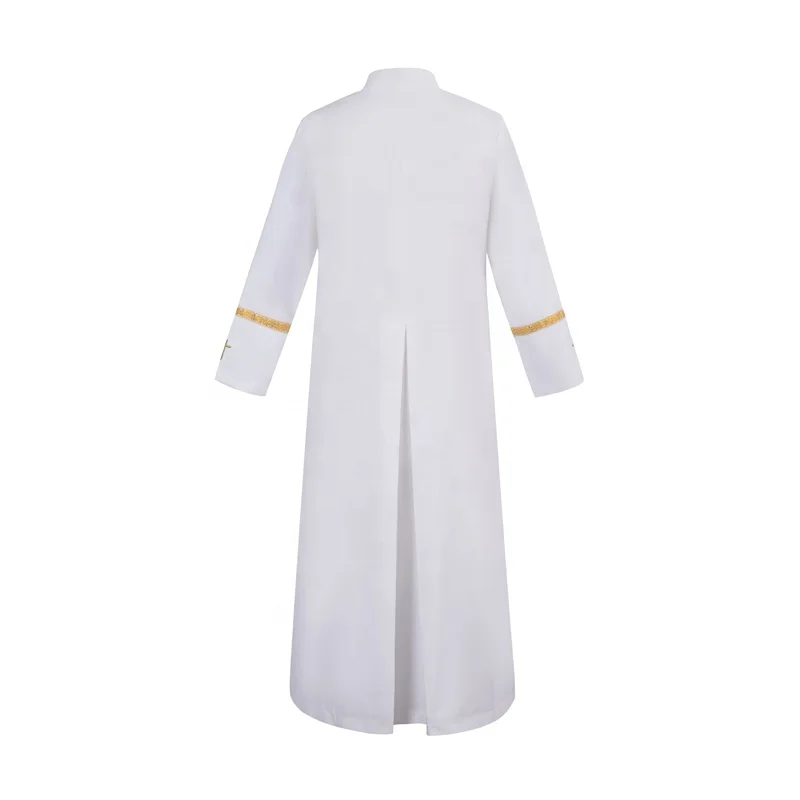 Hot sell factory wholesale church white clergy cassock with embroidery cross