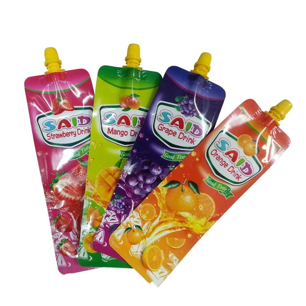 DQ упаковка, горячая Распродажа, красочный фруктовый сок, напиток, упаковка для жидкости, пластиковый пакет с носиком