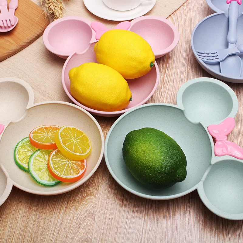 BPA Free wheat baby feeding plate set food grade plate suction baby tableware for baby