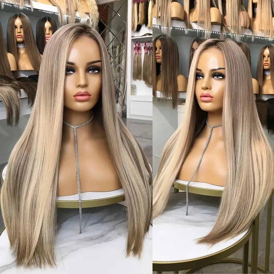12A Quality Double Drawn Hair Ash Blonde Color Kosher Virgin Remy Human Hair Transparent HD Lace Front Wigs For White