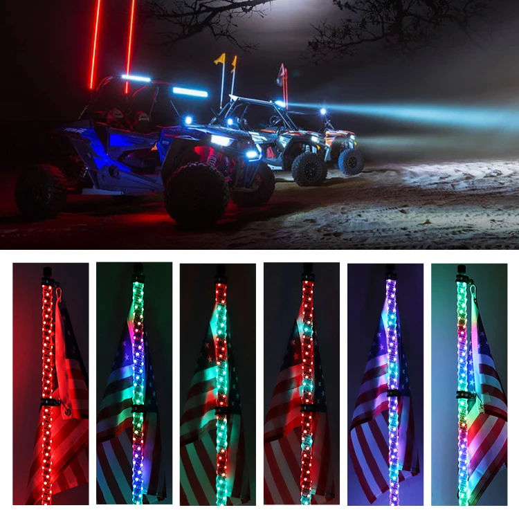 3FT 4FT 5FT Spiral LED Whip Antenna Flag Light Dream Chasing Color By Remote And APP Sync Control LED Whip For ATV UTV