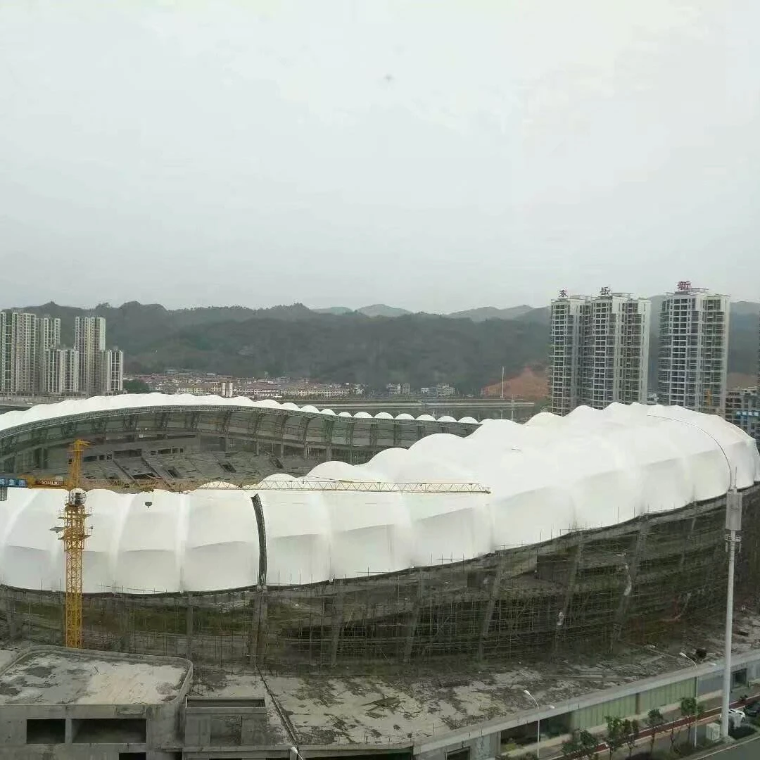 Long Span Steel Frame Canopy Roof with Tensile Fabric Membrane Material for Stadium Architectural Membrane Covered Canopy Roof