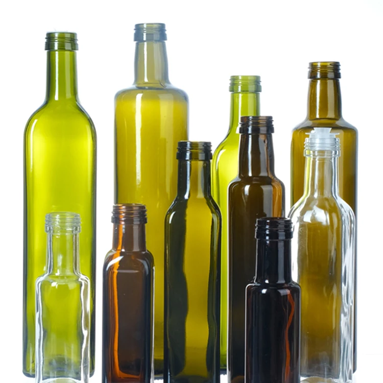 Empty Round Glass Cooking Oil Bottle 500ml Dorica Antique Green Amber Vinegar Olive Oil Glass Bottles With Cap