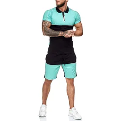 Wholesale plain tracksuit two piece polo shirt short set jogging suits with logo