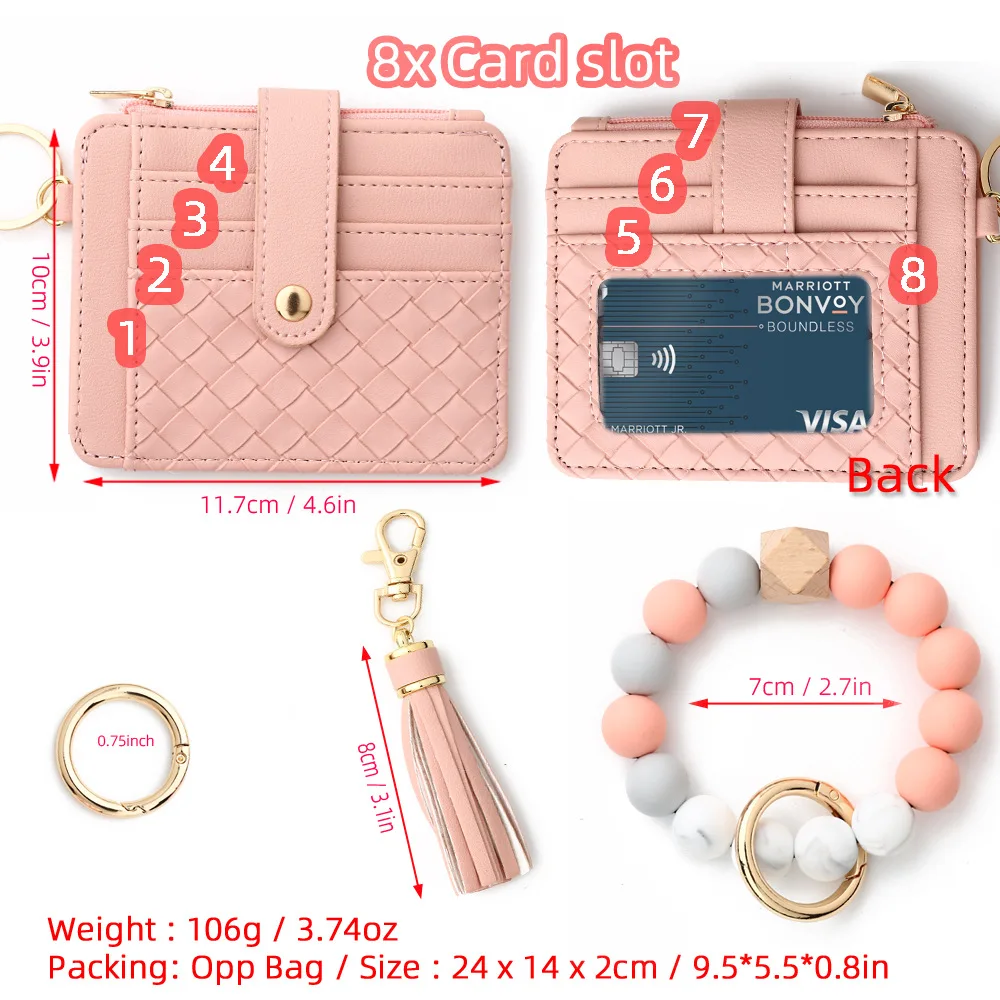 Portable Keys Ring card Holder Silicone beaded bracelet wallet wristlet cardholder Keychain