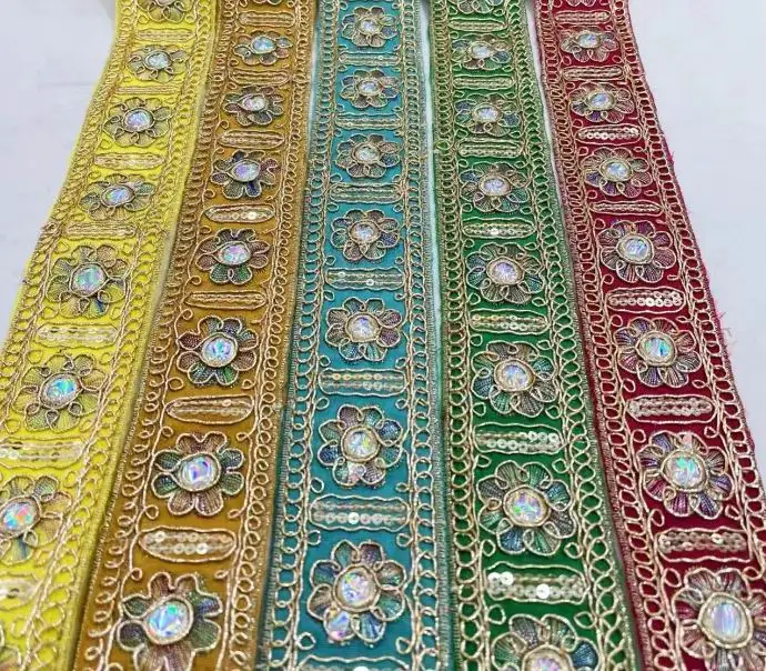 Antique Gold Strand Sequin Lace New Chinese Ethnic Embroidery Fabric Accessory Eco-Friendly DIY Hanfu Lace Trim Edge