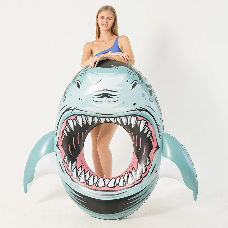 OEM Factory Customize logo Shark Inflatable Swimming Pool Floating Ring Adult Inflatable Tube Animal Swimming Circle
