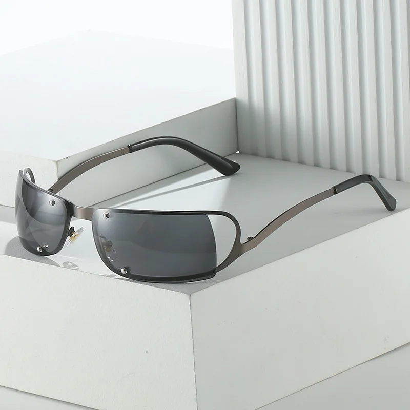Metal Hollow Half Frame Cat Eyes Shades 2024 Red Lenses Sunglasses Fashion Vintage Y2K Rimless Sun Glasses For Women