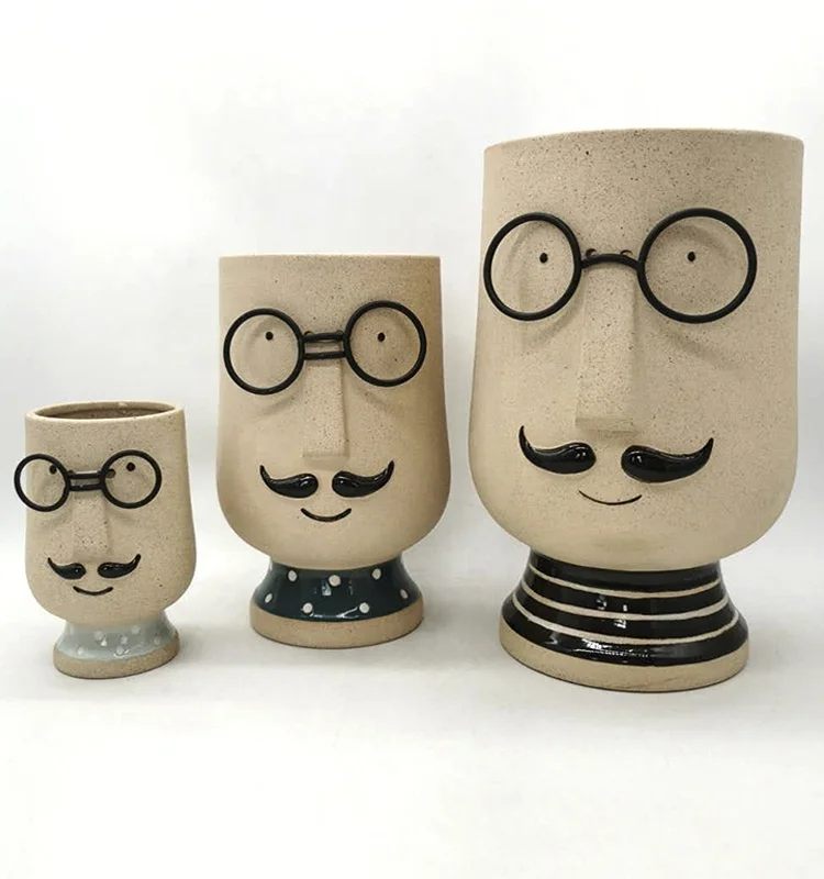 Wholesale hot sale lovely instagram 3D unique MEN shaped flower succulent pot in ceramic
