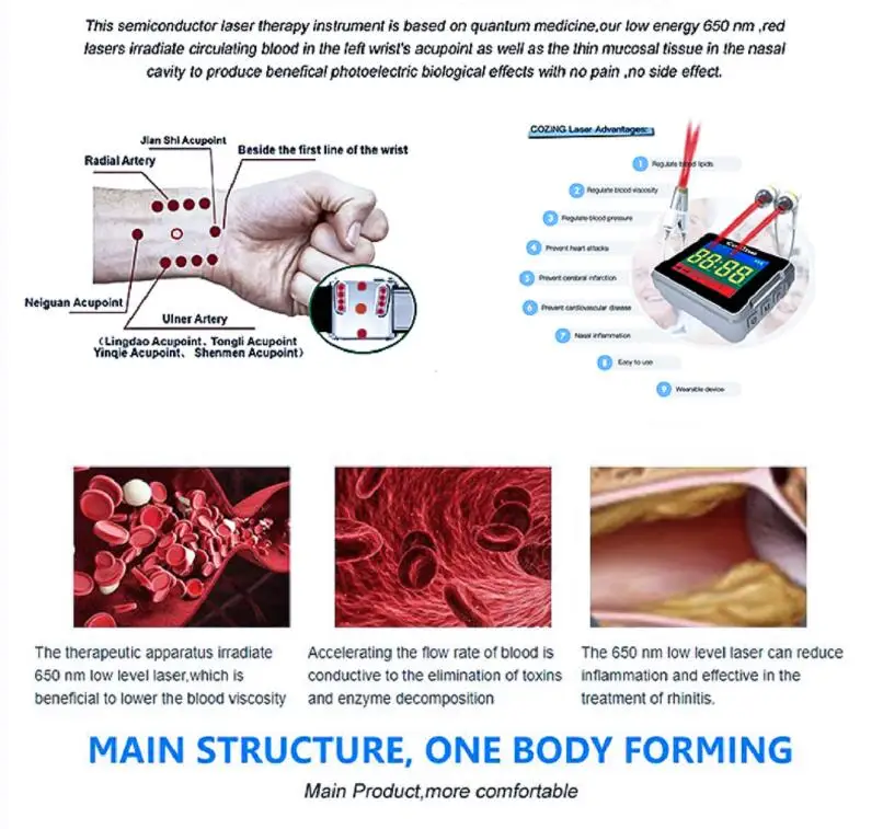 650nm cold laser therapy wrist watch wearable devices smart watch for diabetics high blood pressure treatment