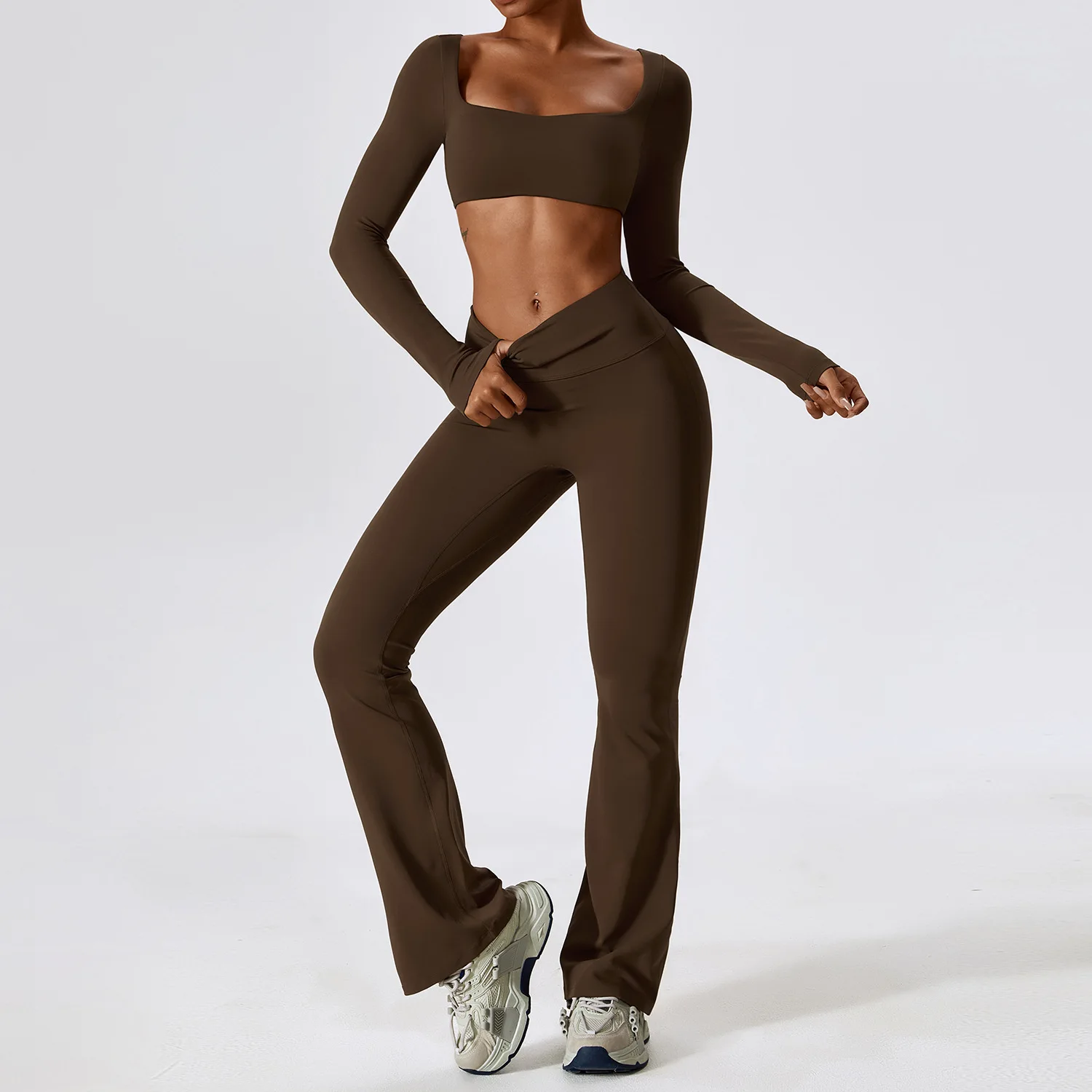 2024 New Design Wholesale Custom High Quality Recycled Long Sleeve 2 Piece Yoga Set Plus Size Gym Fitness Sets For Women