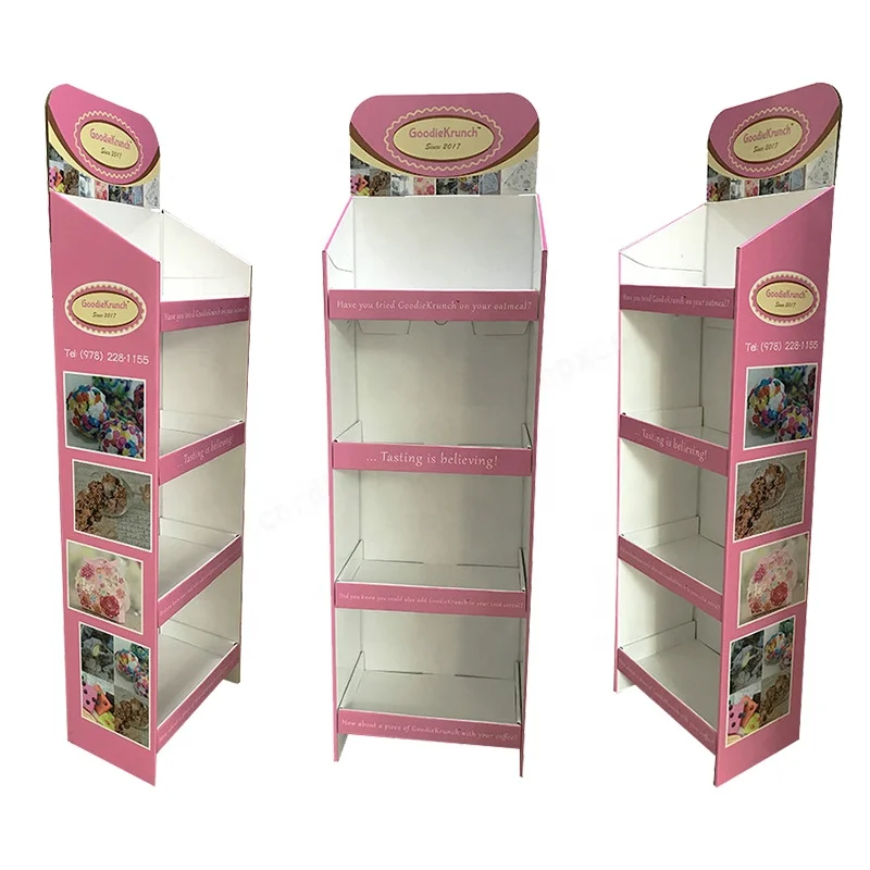 POP Retail Snack Food Display Custom Made Recyclable Cardboard Shelf Display Stand For Snacks