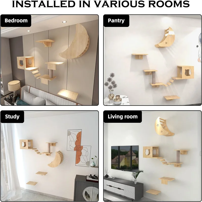Perches Climbing Lounging Cat Hammock Wall Mounted Kitty Beds Wooden Cat Wall Furniture Stable Cat Wall Shelves for Sleeping