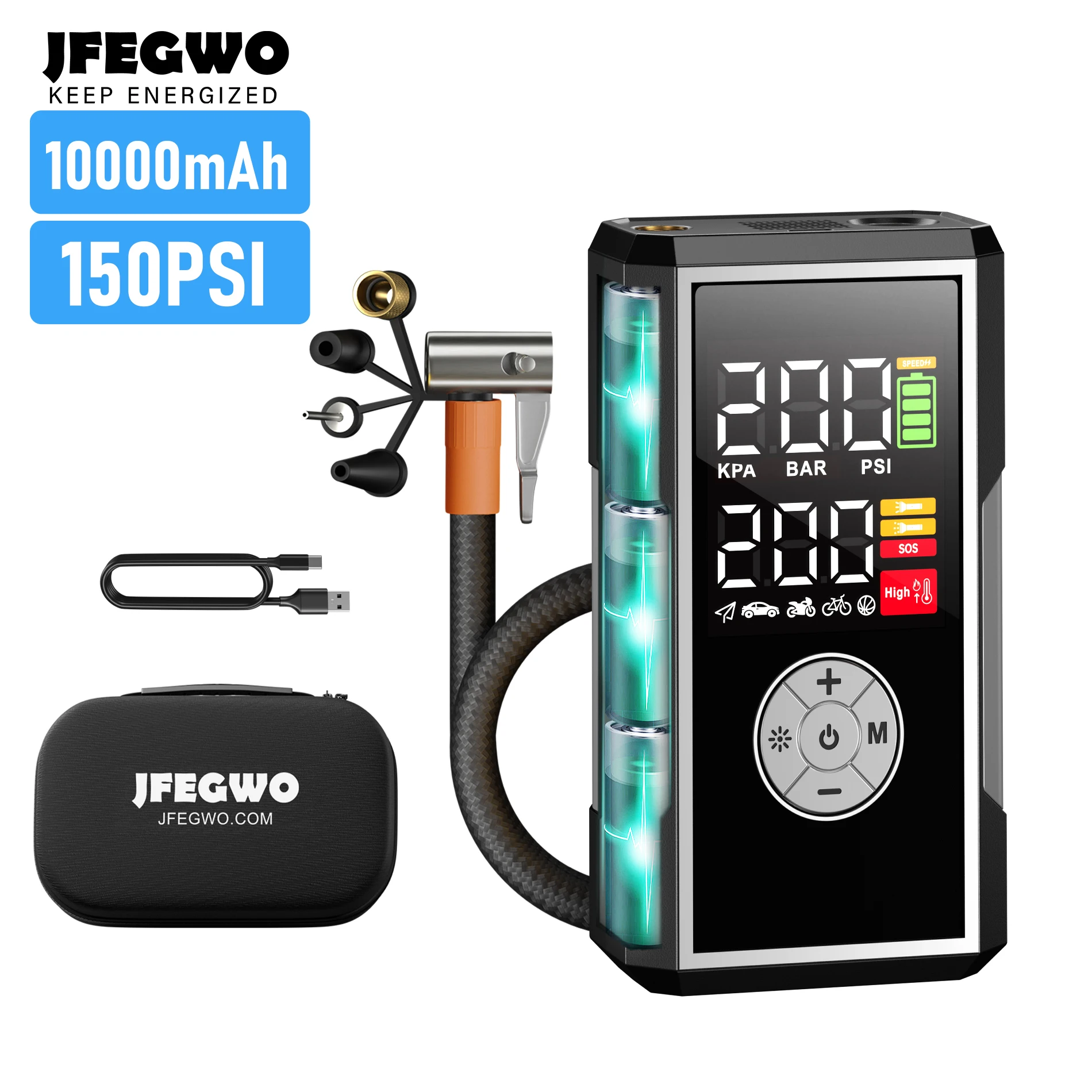 Оптовики 200psi 10000mah Ультра маленький перезаряжаемый умный автомобильный велосипедный насос Электрический мини-велосипедный воздушный