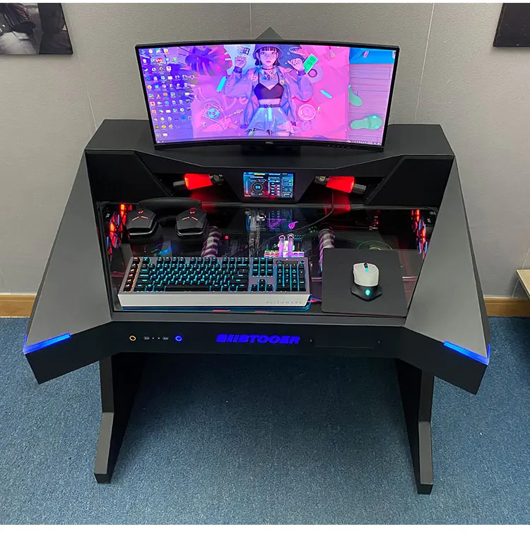 Геймер закаленное стекло боковая панель стол ПК RGB водяное охлаждение компьютера игровой чехол и два в одном