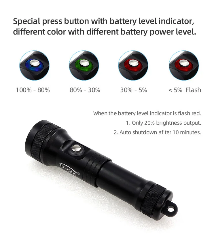 Hi-Max HD01 LED Waterproof Diving Light 1300 Lumen 5 Mode  For Underwater Dive Diving torch Light