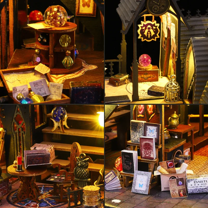 DIY Miniature Dollhouse Kit, 3D Wooden Puzzle Bookend Bookshelf, House Making Kit for Home Decor for Teens and Adults