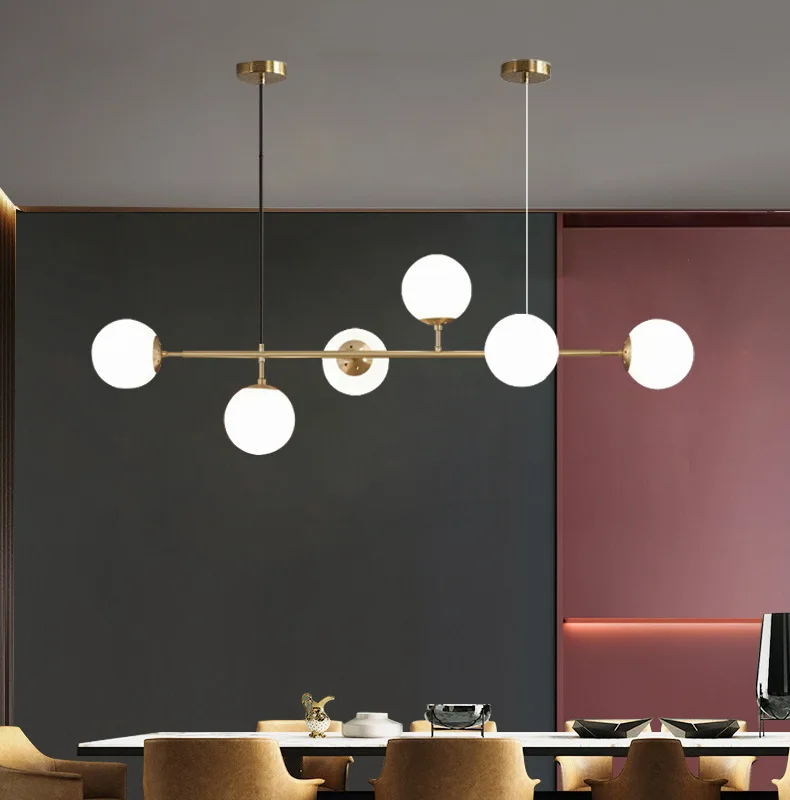 Factory wholesale Nordic long strip restaurant chandelier magic beans hanging simple glass 6-head bar table lighting fixtures