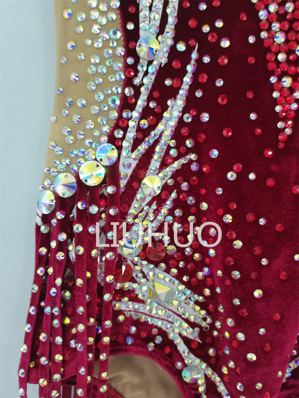 LIUHUO Girls Rhythmic Gymnastics Leotards Girls Women Red Spandex Dancewear Competition Unitards