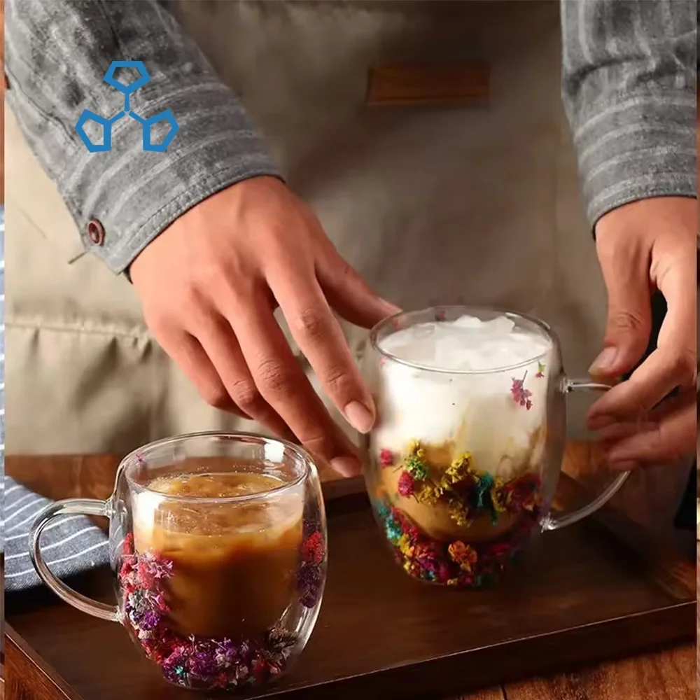 SUNYO Wholesale Creative Transparent Custom Coffee Double Wall Glass Cups With Handle