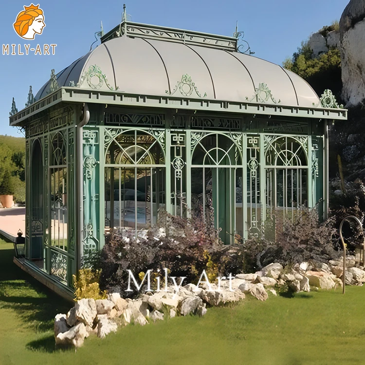 Custom Design Outdoor Wrought Iron Gazebo Metal Sunrooms Glass Houses for Sale