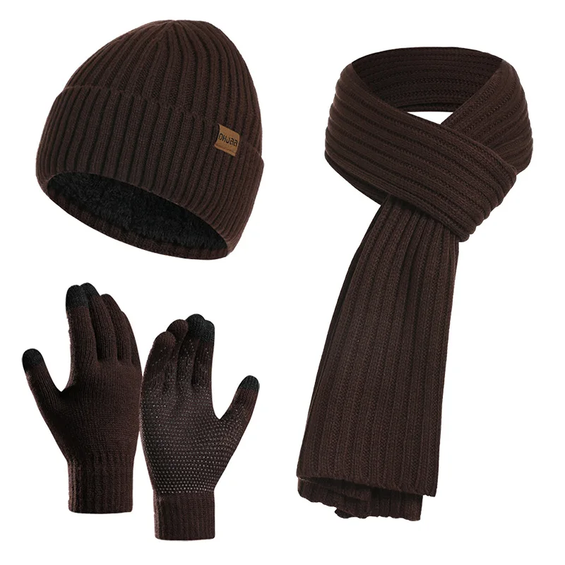 Showme Custom Men And Women Winter Solid Color Gloves Scarf Hat Three-piece Set