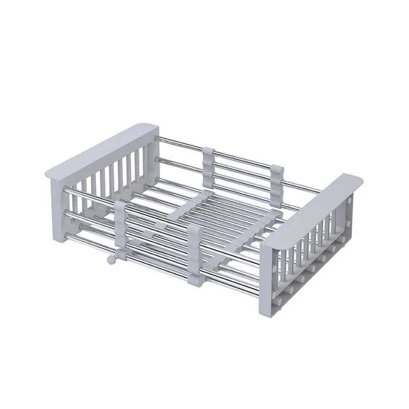 Retractable kitchen sink drain basket Stainless steel thickened dish drain rack Retractable storage rack