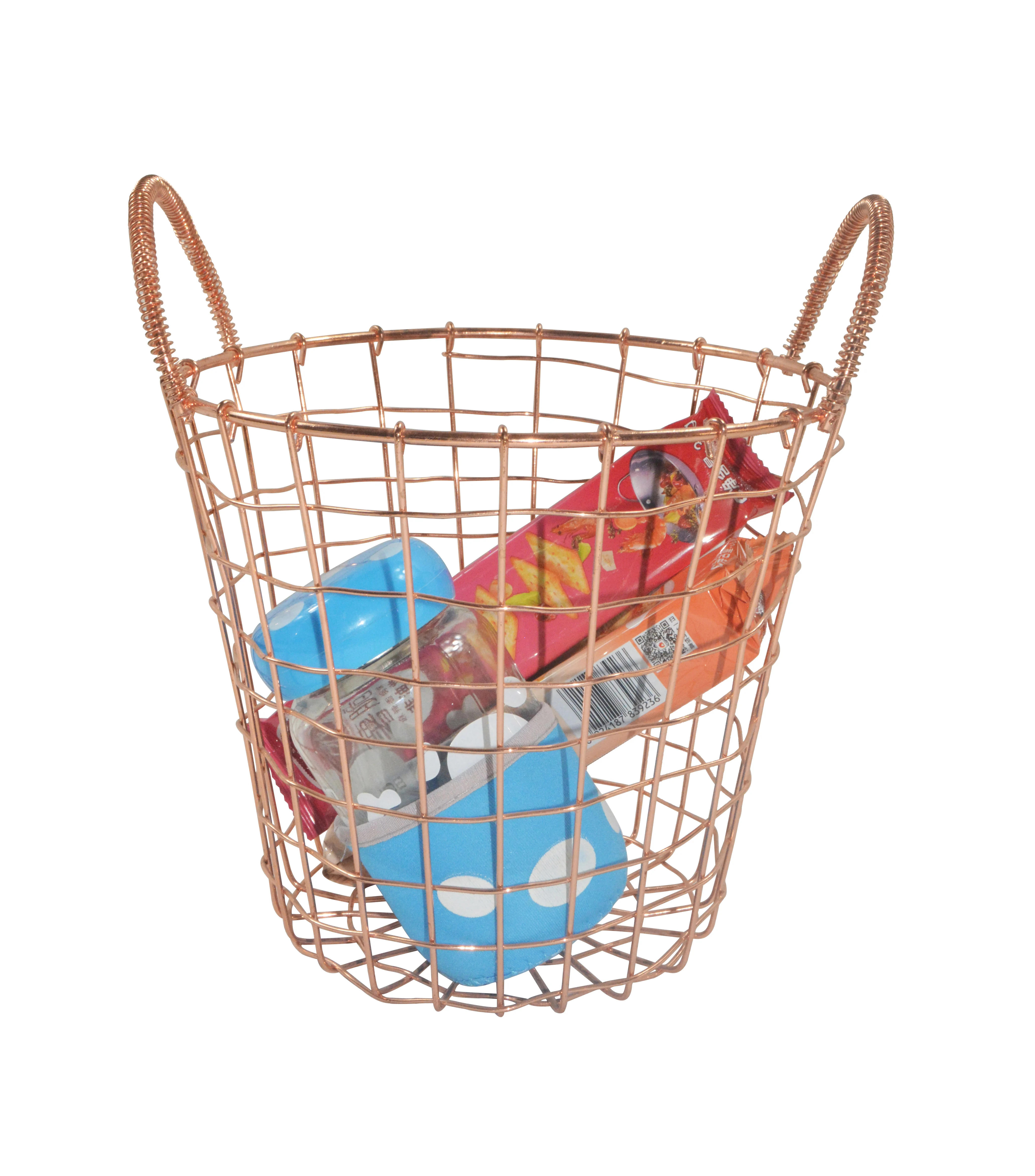 Hot Sale Large round Storage Basket Decorative Metal Wire with Handle for Home Clothing Wholesale Price for Laundry Storages