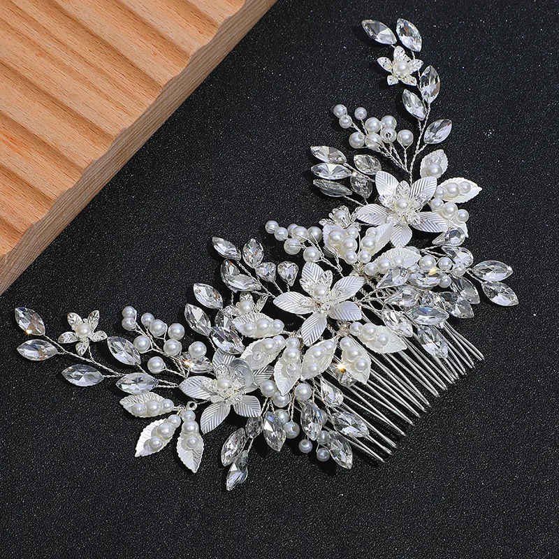 Romantic Silver Color Flowers Pearls Crystal Rhinestone Luxury Wedding Hair Accessories Bridal Hair Combs