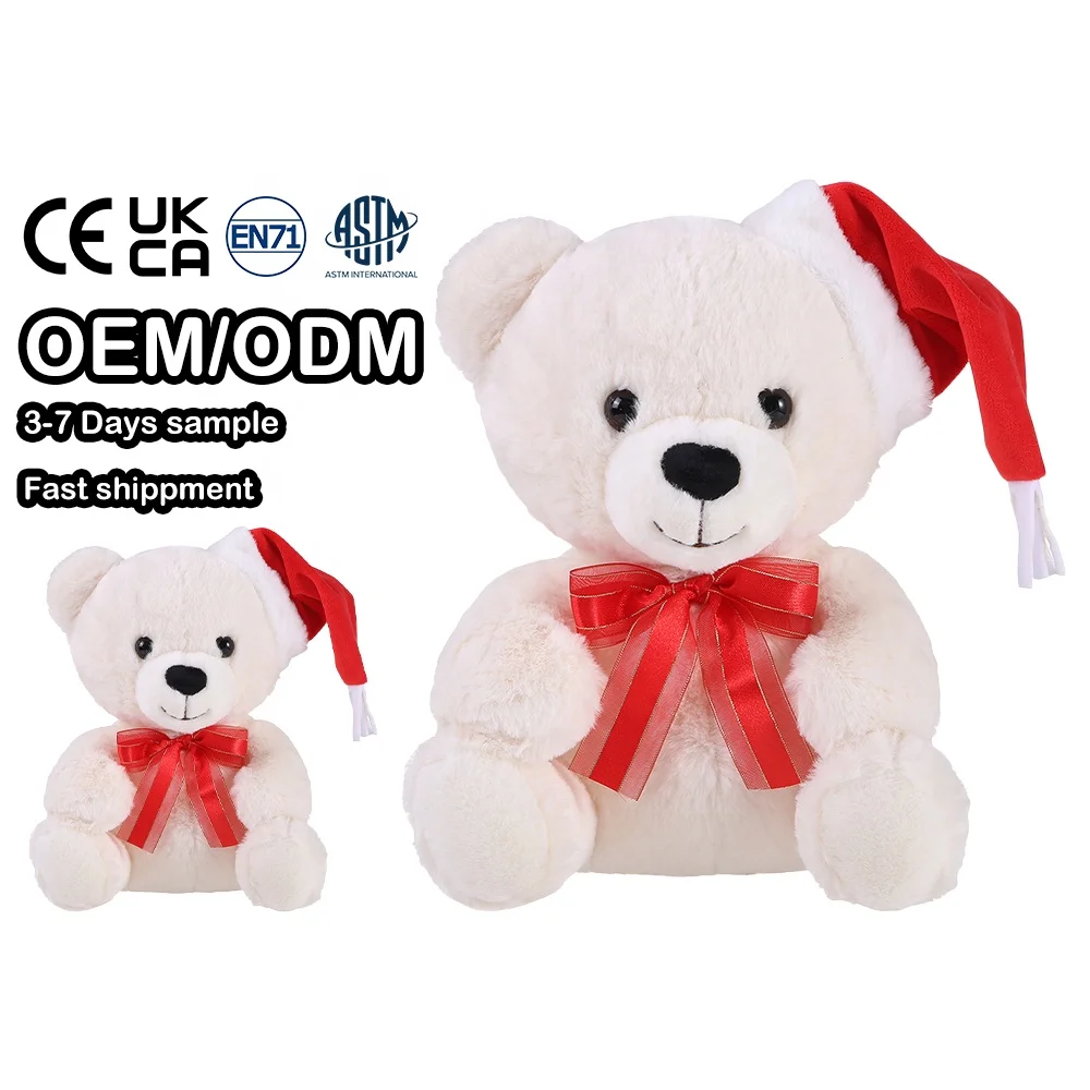 Wholesale White Soft Glacier Polar Bear Stuffed Animal Toy Christmas Plush Polar Bear With Santa Hats