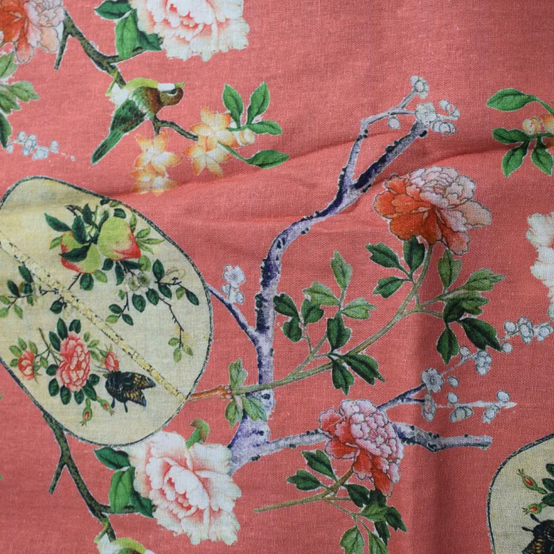 Linen Clothing Wholesale Beautiful Patterns Flower And Bird Pattern Custom Printed Fabric Design