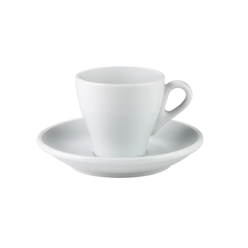 Durable hard white porcelain nice shape Italian coffee low cost cup and saucer for restaurant hotel and home