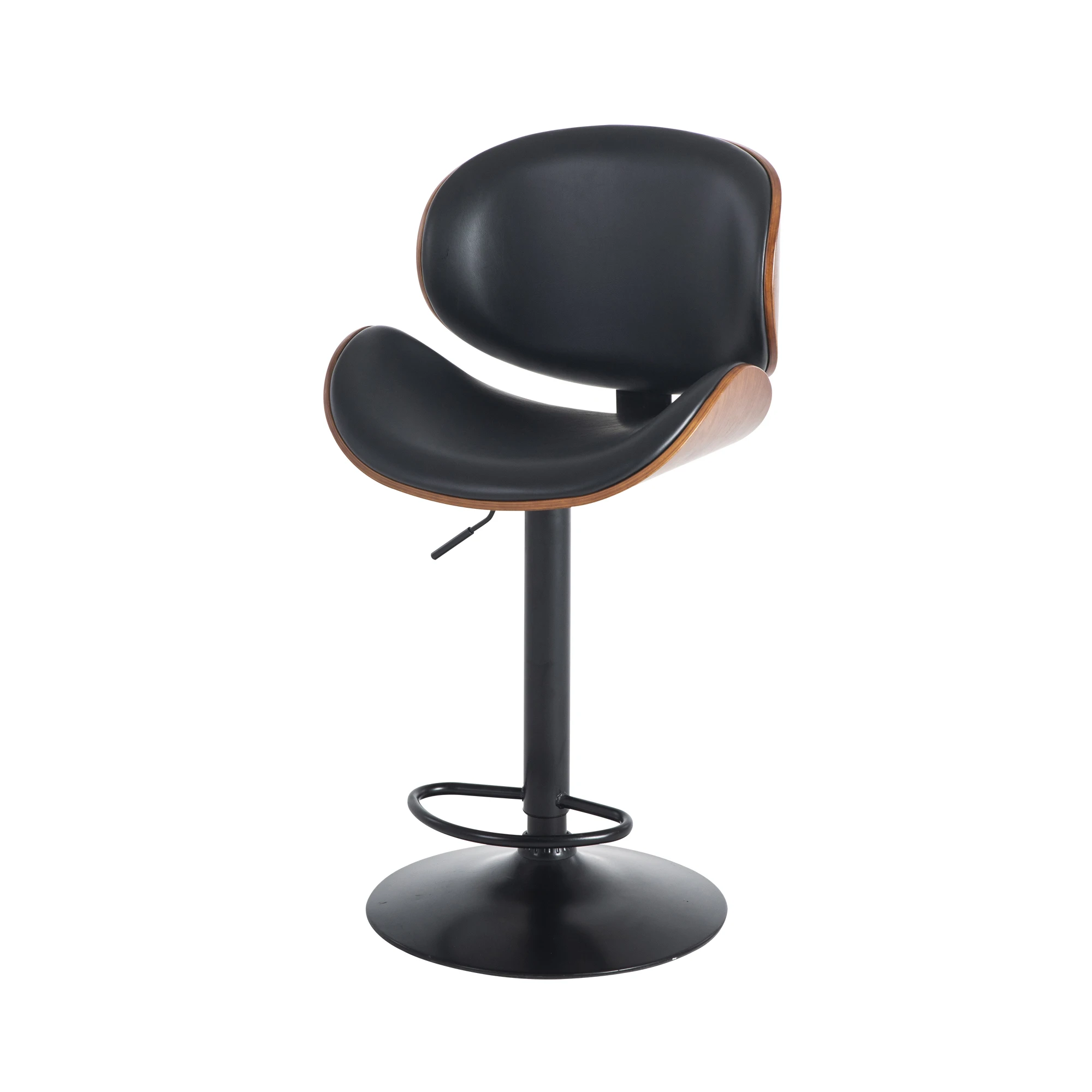 
Modern PU Faux Leather Upholstered Height Adjustable Barstool in Wood Finish, 2PCS 