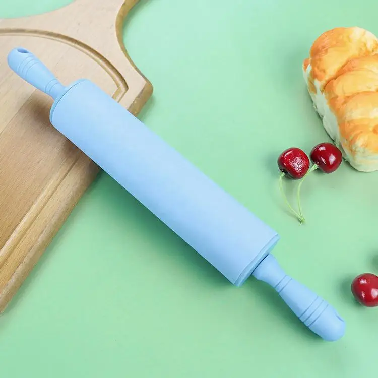 12 inch long silicone dough rolling pin with plastic handle for bread pastry fondant pie crust