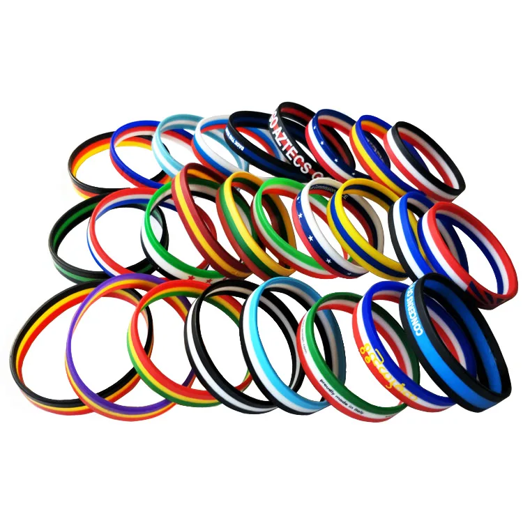Customized France Flag Layer Tricolors Strips Printing LOGO Silicone Bracelet Wristband Rubber Hand Band