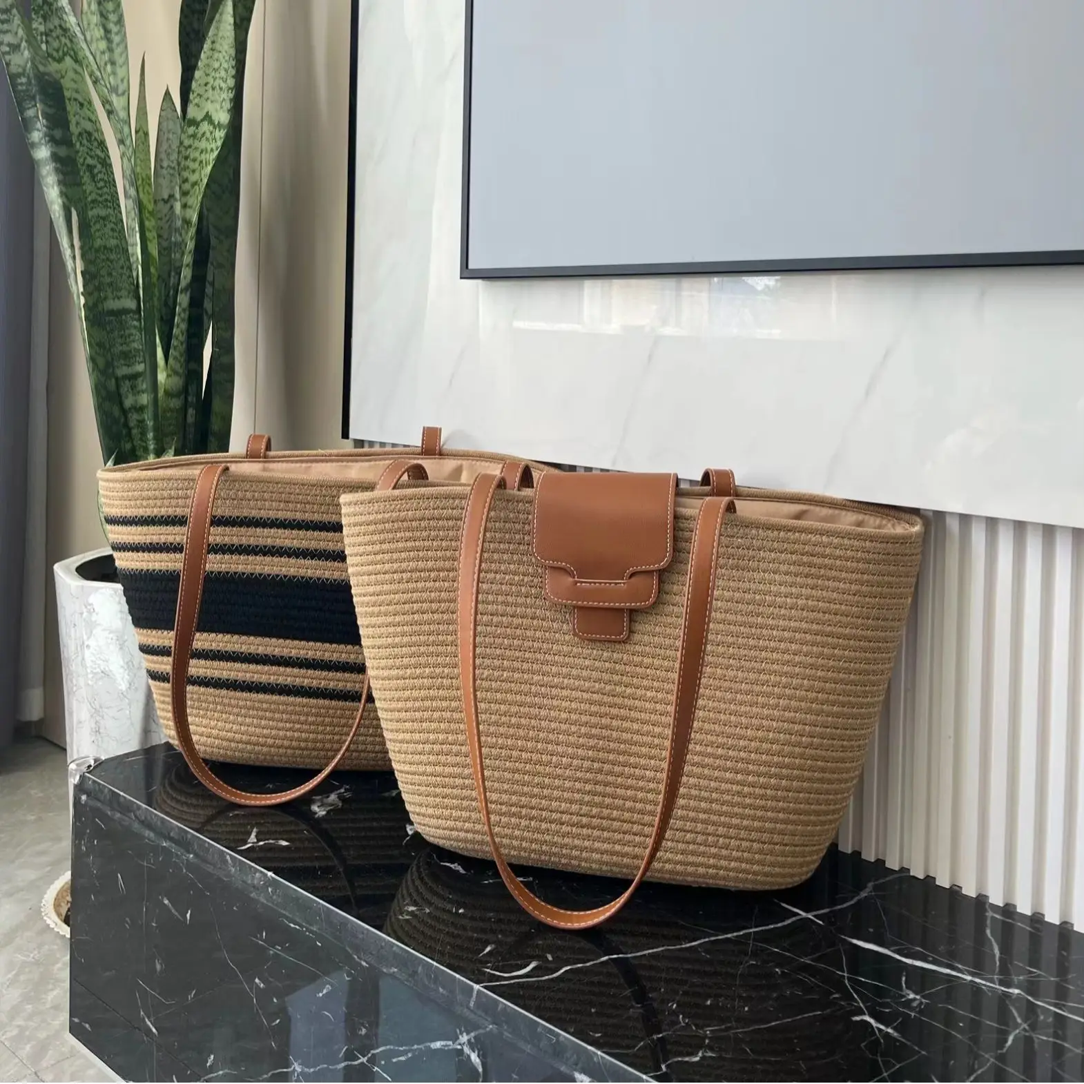 Женская Соломенная пляжная сумка-тоут