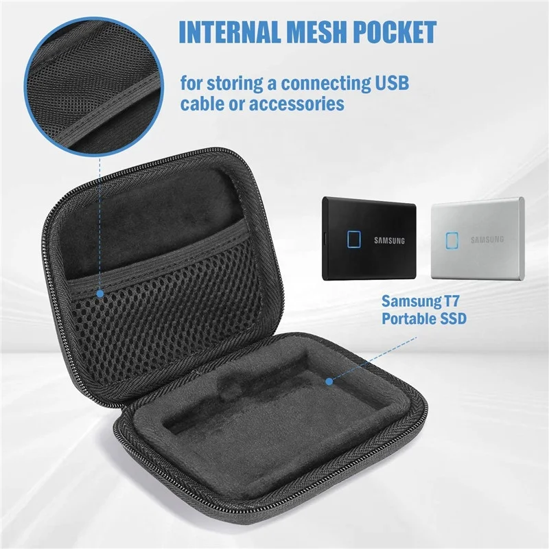Custom Portable Hard Eva Travel Carrying Case for Samsung T7 500GB 1TB 2TB SSD USB 3.0 External Solid State Drives