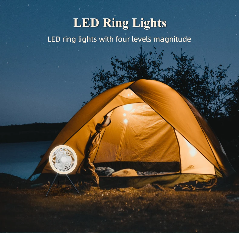 Newest Tent Camping Fan With Led Light Outdoor Rechargeable Personal Usb Portable Table Ceiling Fan