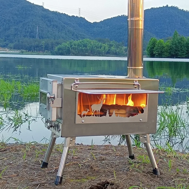 Outdoor travel camping wood stove Tent heating lighting picnic stainless steel folding stove
