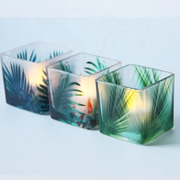 Color Glass Candle Container square Custom Luxury Empty Jar
