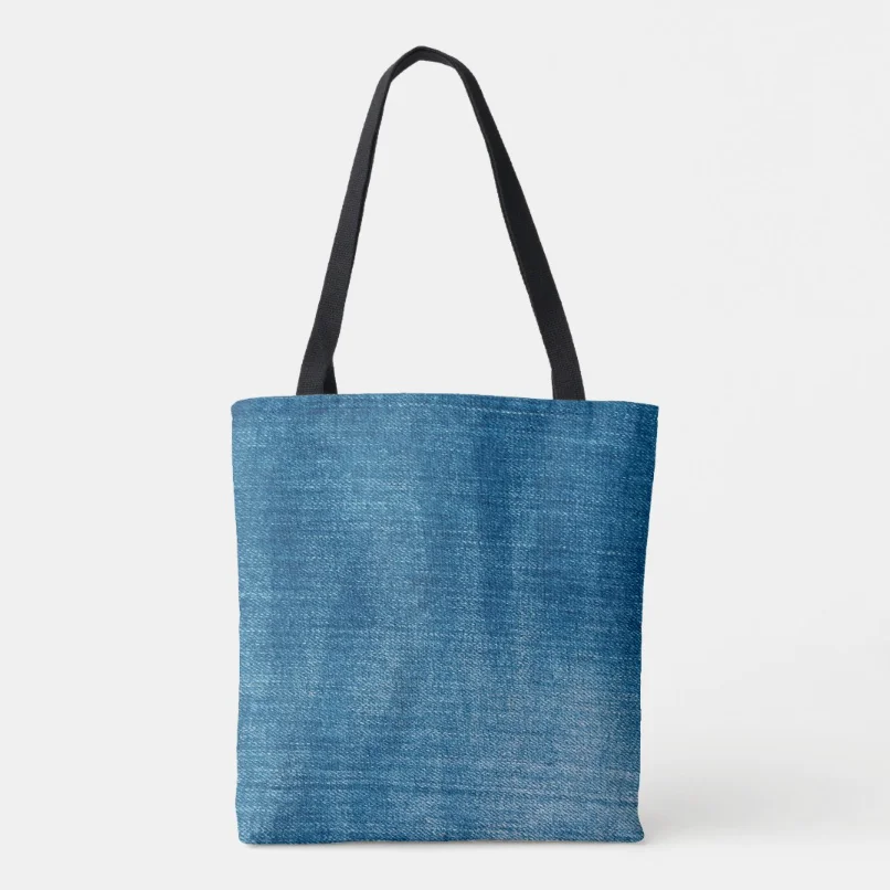 Custom Large Capacity Blue Denim Reusable Light Weight Jean Tote Shopping Bag
