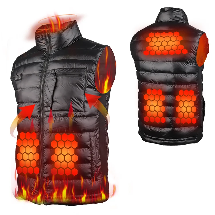 Low Price Windproof Polyester Down Heated Vest With Five Graphene Heating Pads