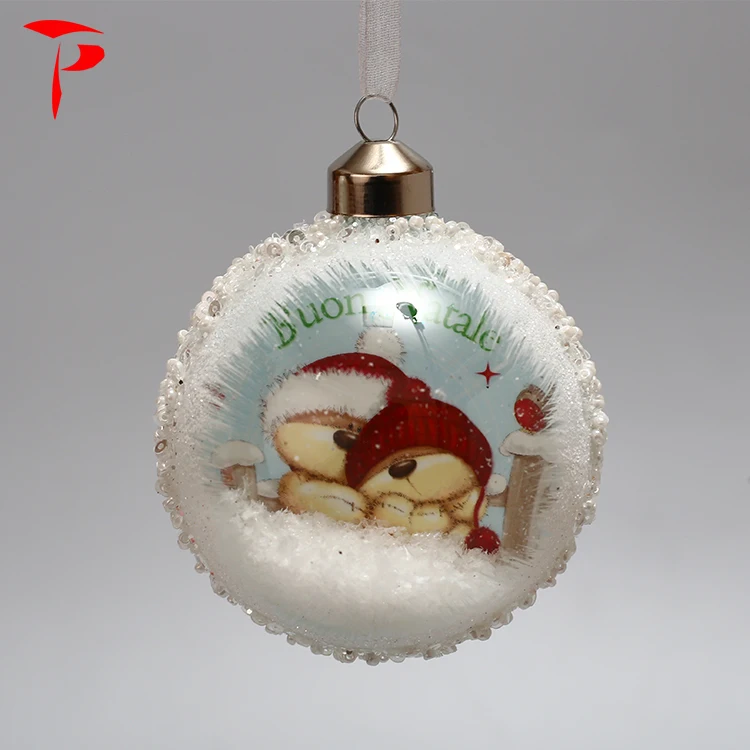 Wholesale Clear Hanging Glass Baubles Flat Christmas Ornaments Snow Ball