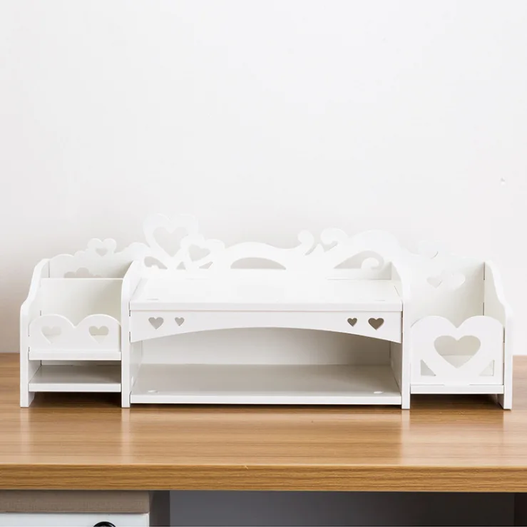 Wooden Monitor Stand Riser Computer Desk Organizer with Stationeries Storage Slots for Office Supplies School Teachers