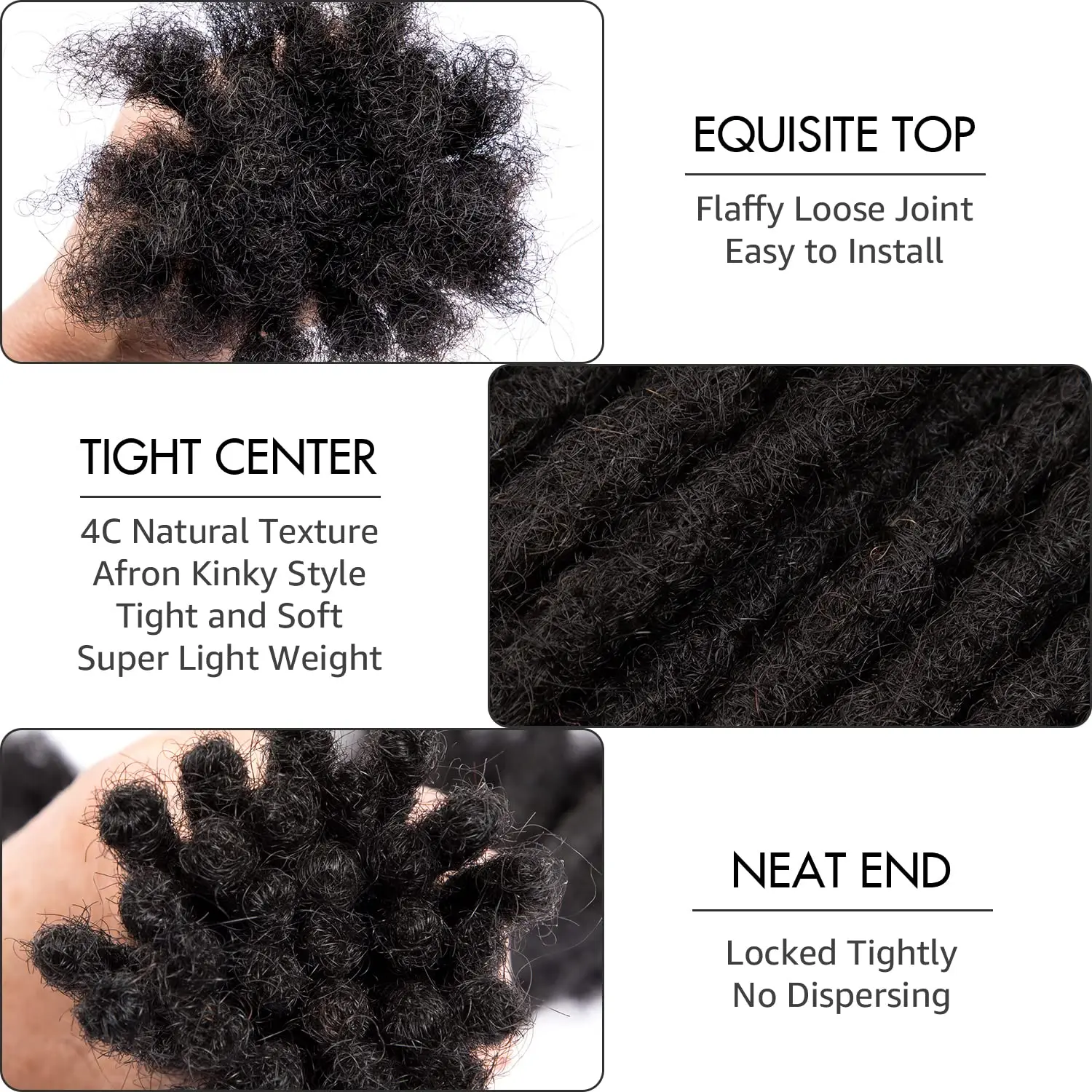 FUJIA 0.4cm and 0.6 0.8cm Thickness Options 6-18 Inch 30 Strands 100% Real Human Hair Dreadlock Extensions for Man\/Women Full H